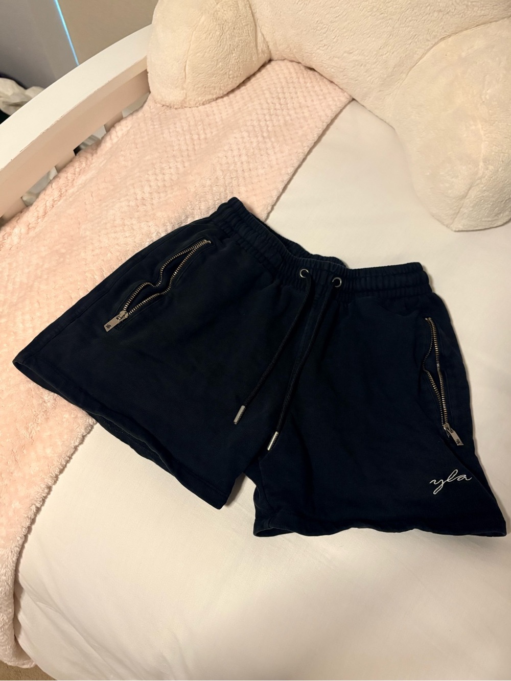 YoungLA Black Cotton Drawstring Shorts with Zip Pockets